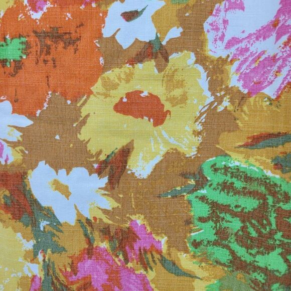 Talbots Skirt 2 Floral Garden Print 100% Cotton Pencil Mini Barkcloth Retro 60s - Picture 2 of 9